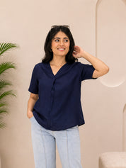 Women Rayon Solid V-Neck Casual Regular Fit Top (W1744)