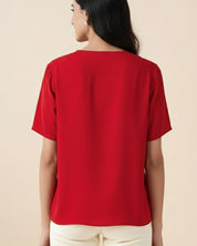 Women Rayon Slub Solid V-Neck Regular Fit Top (W1745)