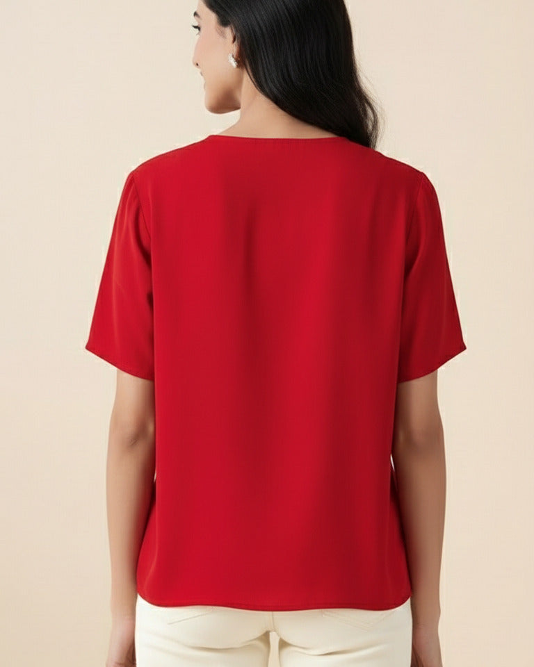 Women Rayon Slub Solid V-Neck Regular Fit Top (W1745)