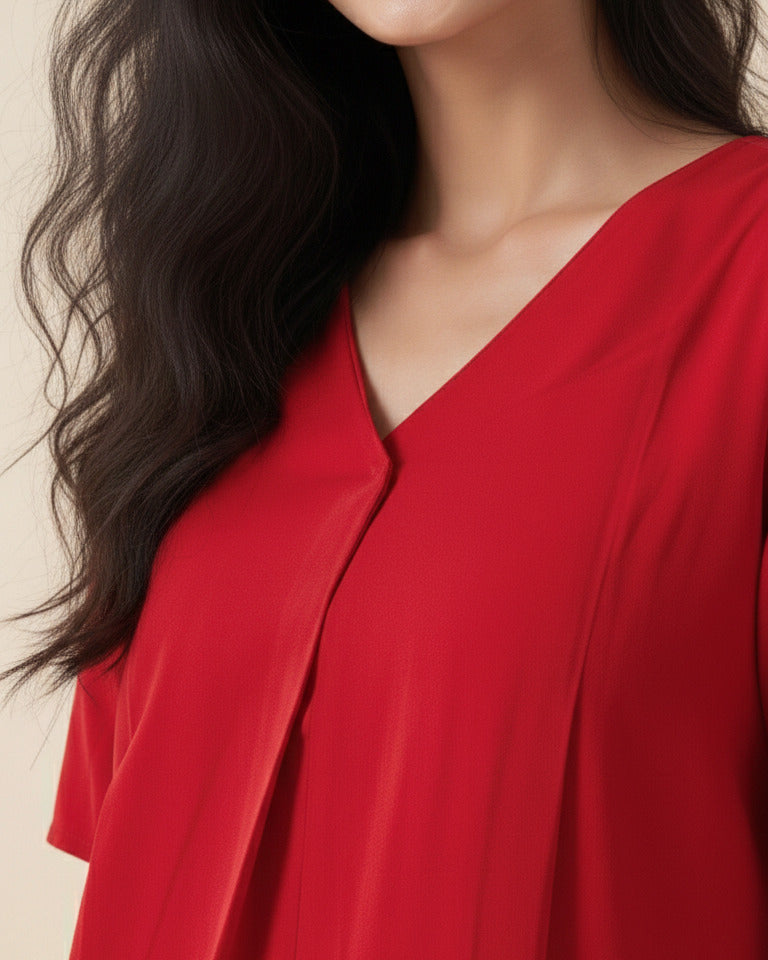 Women Rayon Slub Solid V-Neck Regular Fit Top (W1745)