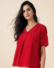 Women Rayon Slub Solid V-Neck Regular Fit Top (W1745)