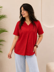 Women Rayon Solid V-Neck Casual Regular Fit Top (W1745)
