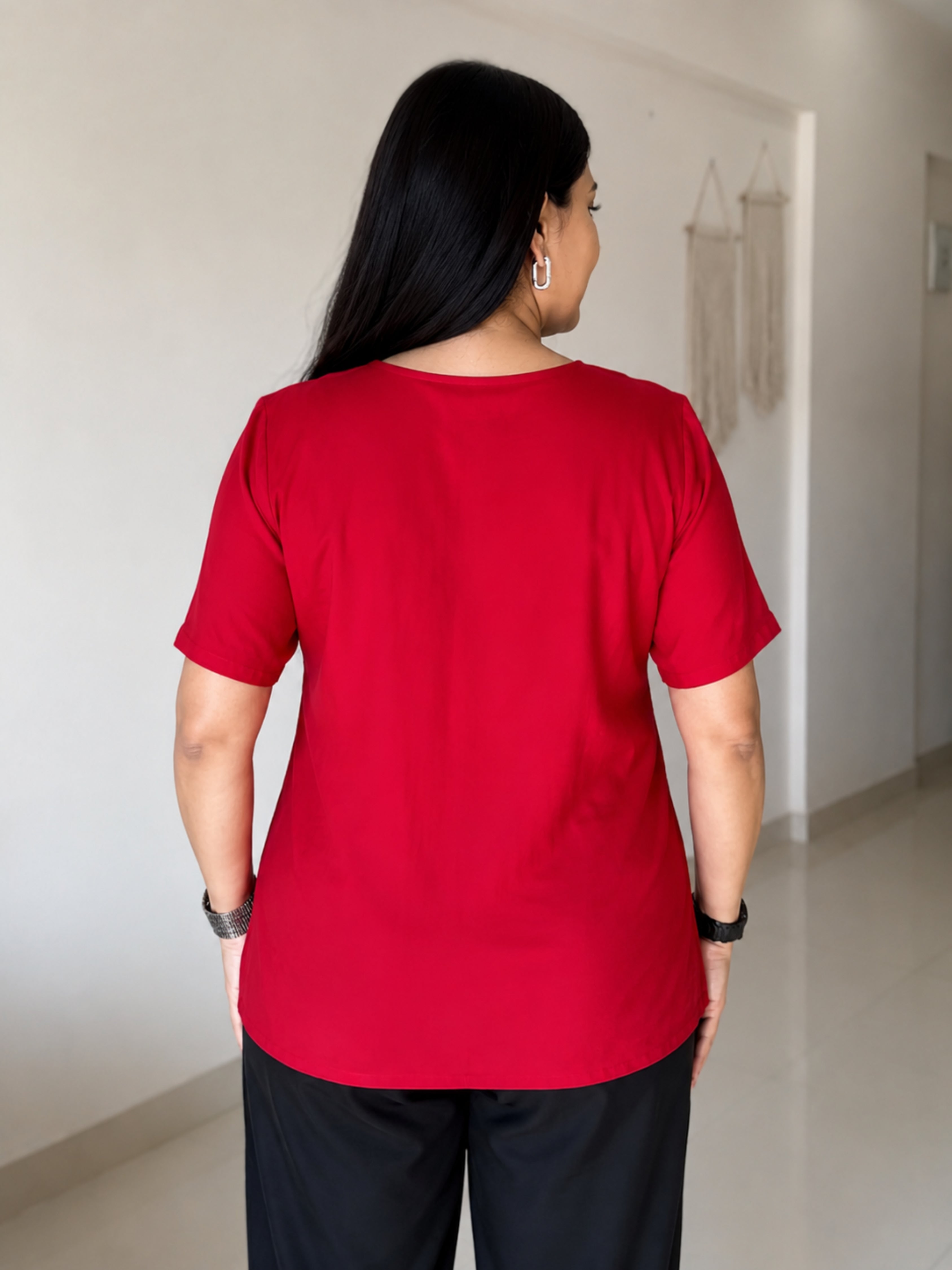 Women Rayon Slub Solid V-Neck Regular Fit Casual Top (W1745)