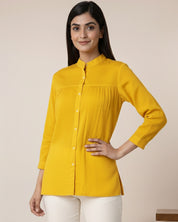 Women Rayon Slub Solid Mandarin Neck Regular Fit Shirt (W1746)