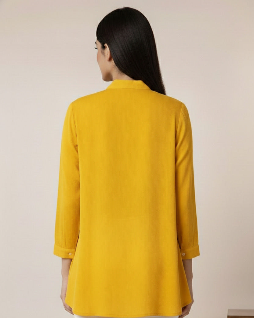 Women Rayon Slub Solid Mandarin Neck Regular Fit Shirt (W1746)