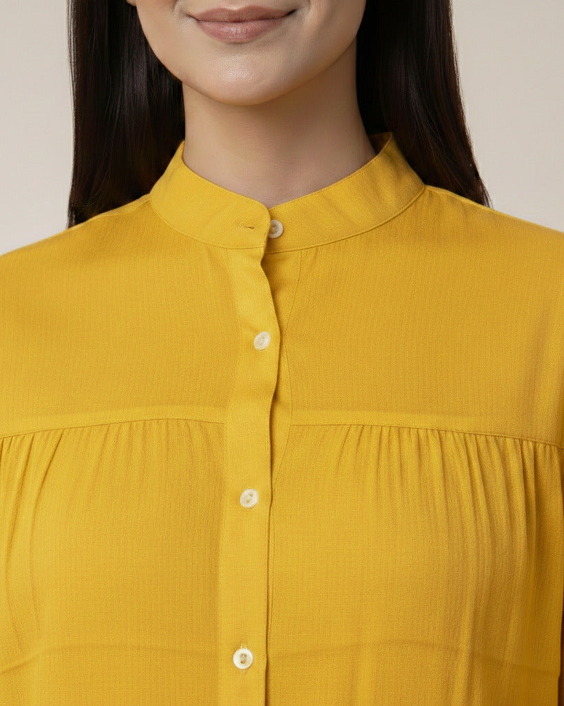 Women Rayon Slub Solid Mandarin Neck Regular Fit Shirt (W1746)