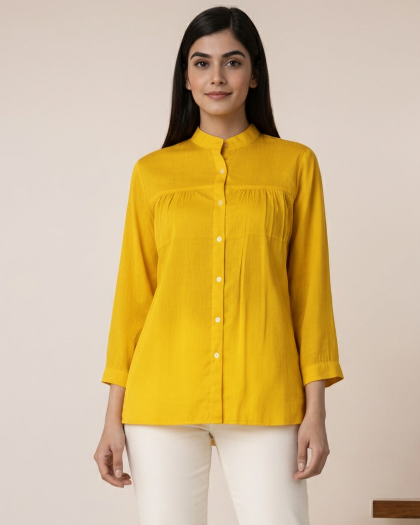 Women Rayon Slub Solid Mandarin Neck Regular Fit Shirt (W1746)