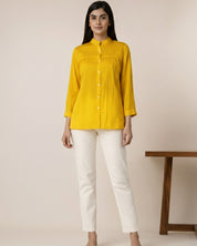Women Rayon Slub Solid Mandarin Neck Regular Fit Shirt (W1746)