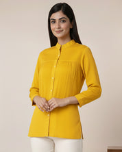 Women Rayon Slub Solid Mandarin Neck Regular Fit Shirt (W1746)