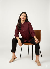 Women Rayon Slub Solid Mandarin Neck Regular Fit Shirt (W1747)