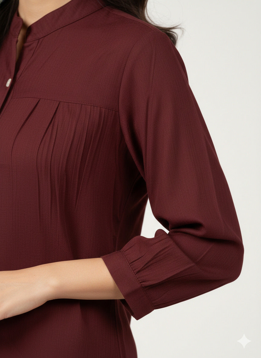 Women Rayon Slub Solid Mandarin Neck Regular Fit Shirt (W1747)