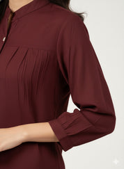 Women Rayon Slub Solid Mandarin Neck Regular Fit Shirt (W1747)