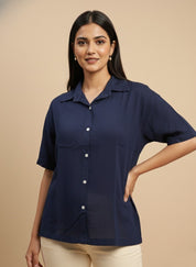 Women Rayon Slub Solid Spread Collar Regular Fit Shirt (W1748)