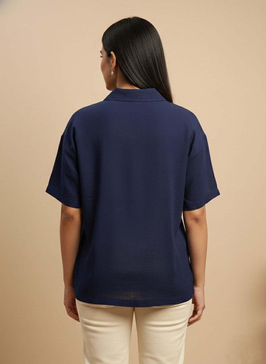 Women Rayon Slub Solid Spread Collar Regular Fit Shirt (W1748)
