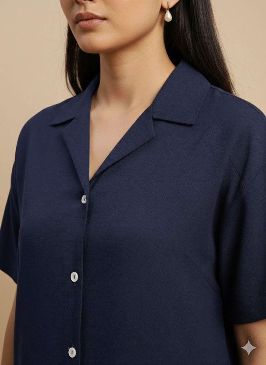 Women Rayon Slub Solid Spread Collar Regular Fit Shirt (W1748)