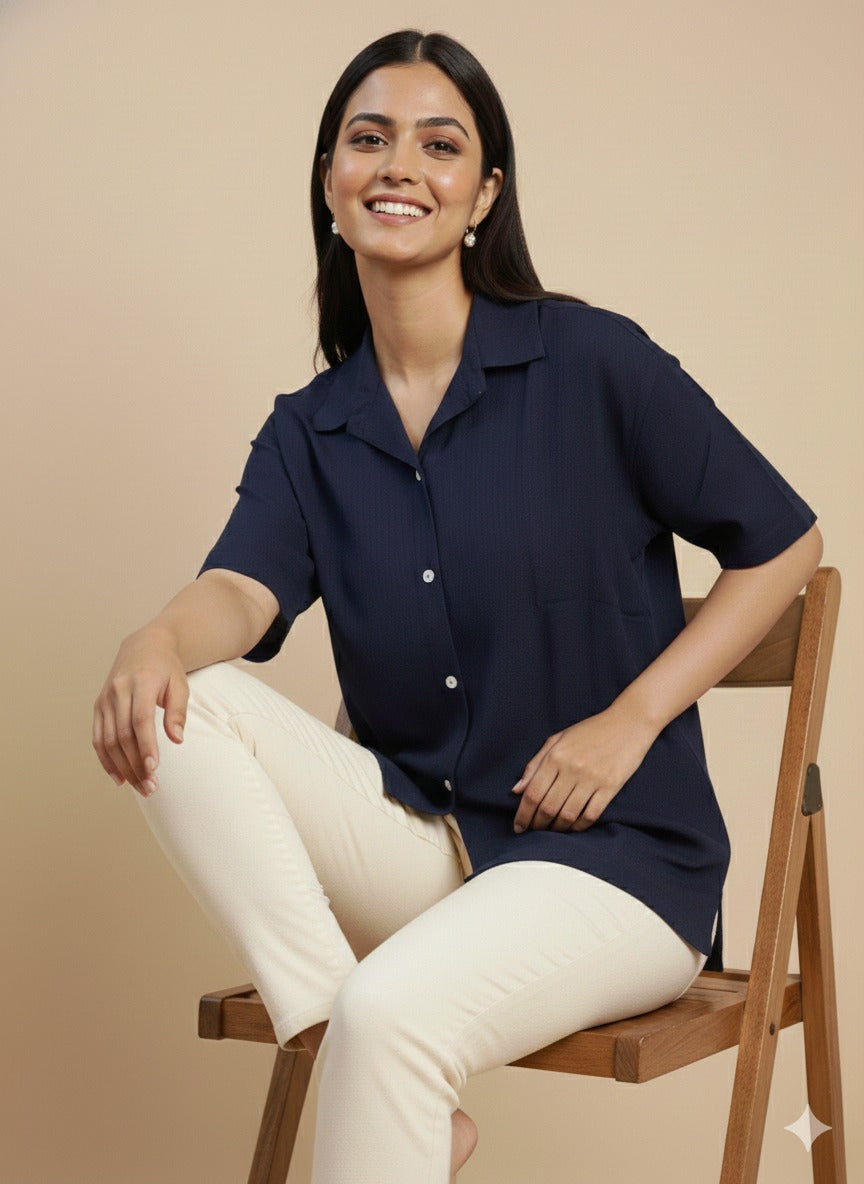 Women Rayon Slub Solid Spread Collar Regular Fit Shirt (W1748)