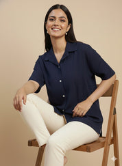 Women Rayon Slub Solid Spread Collar Regular Fit Shirt (W1748)