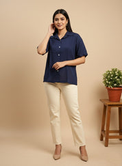 Women Rayon Slub Solid Spread Collar Regular Fit Shirt (W1748)