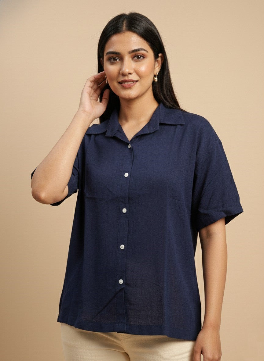 Women Rayon Slub Solid Spread Collar Regular Fit Shirt (W1748)
