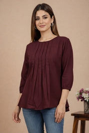 Women Rayon Slub Solid Round Neck Regular Fit Top (W1749)