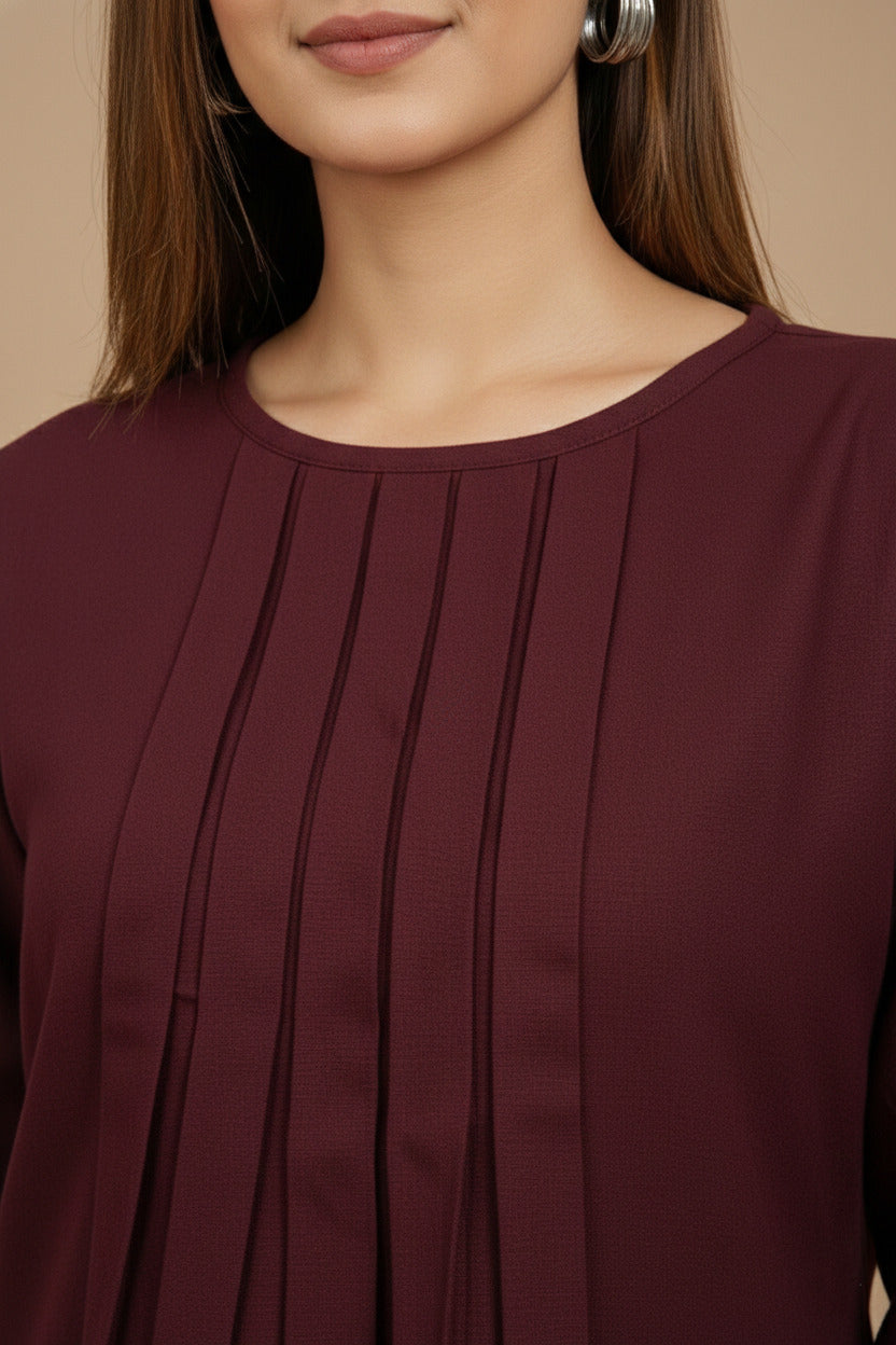 Women Rayon Slub Solid Round Neck Regular Fit Top (W1749)