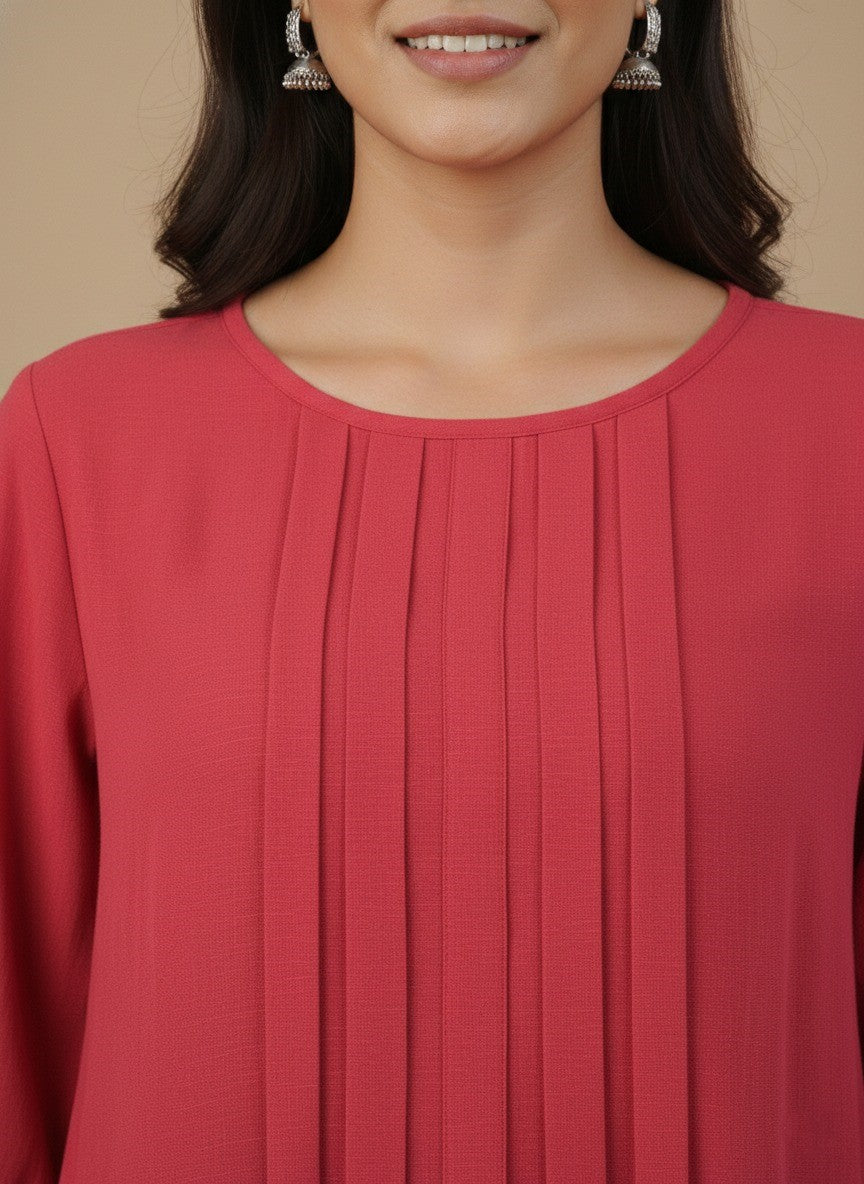 Women Rayon Slub Solid Round Neck Regular Fit Top (W1750)