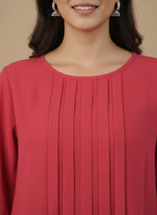 Women Rayon Slub Solid Round Neck Regular Fit Top (W1750)