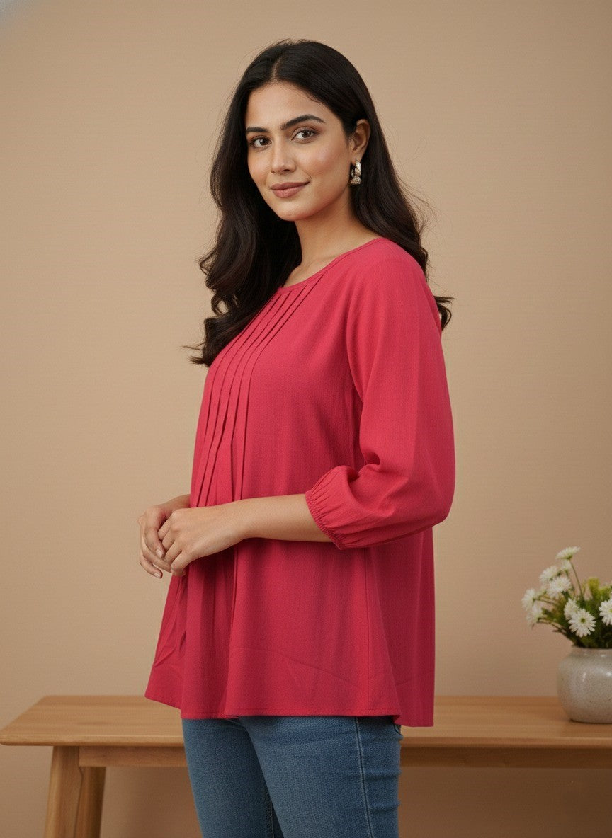 Women Rayon Slub Solid Round Neck Regular Fit Top (W1750)