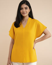 Women Rayon Slub Solid V-Neck Regular Fit Top (W1751)