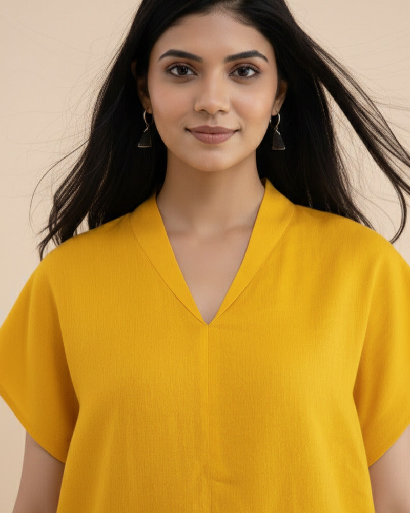 Women Rayon Slub Solid V-Neck Regular Fit Top (W1751)