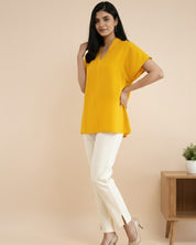 Women Rayon Slub Solid V-Neck Regular Fit Top (W1751)