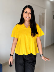 Women Rayon Slub Solid V-Neck Regular Fit Casual Top (W1751)