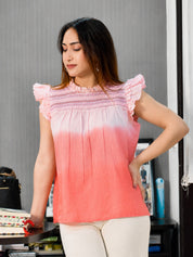 Women Cotton Tie & Dye Round Neck Casual Regular Fit Top (W1752)