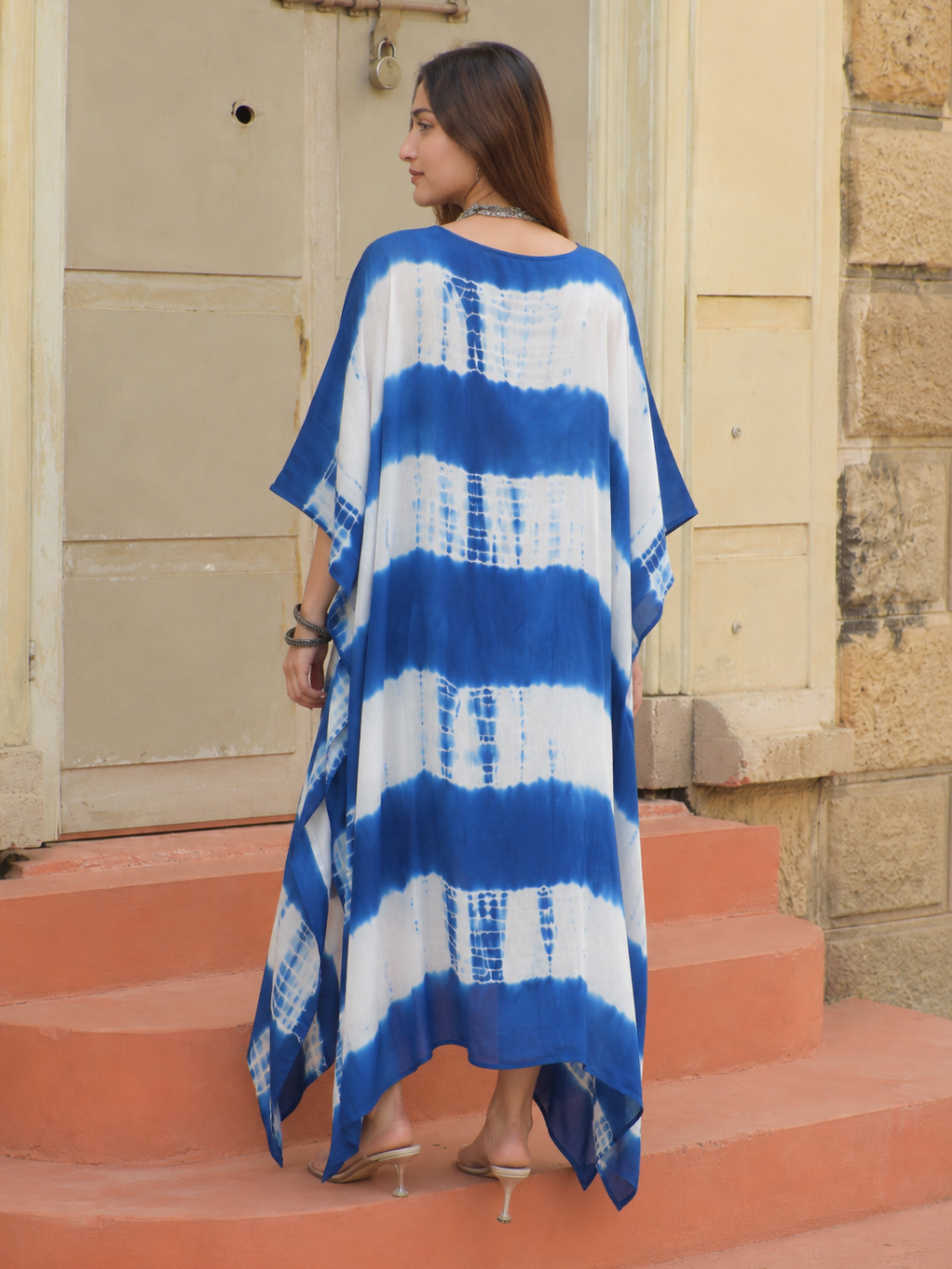 Women Hand Tie & Dye Rayon Crepe Kaftan (W1754)