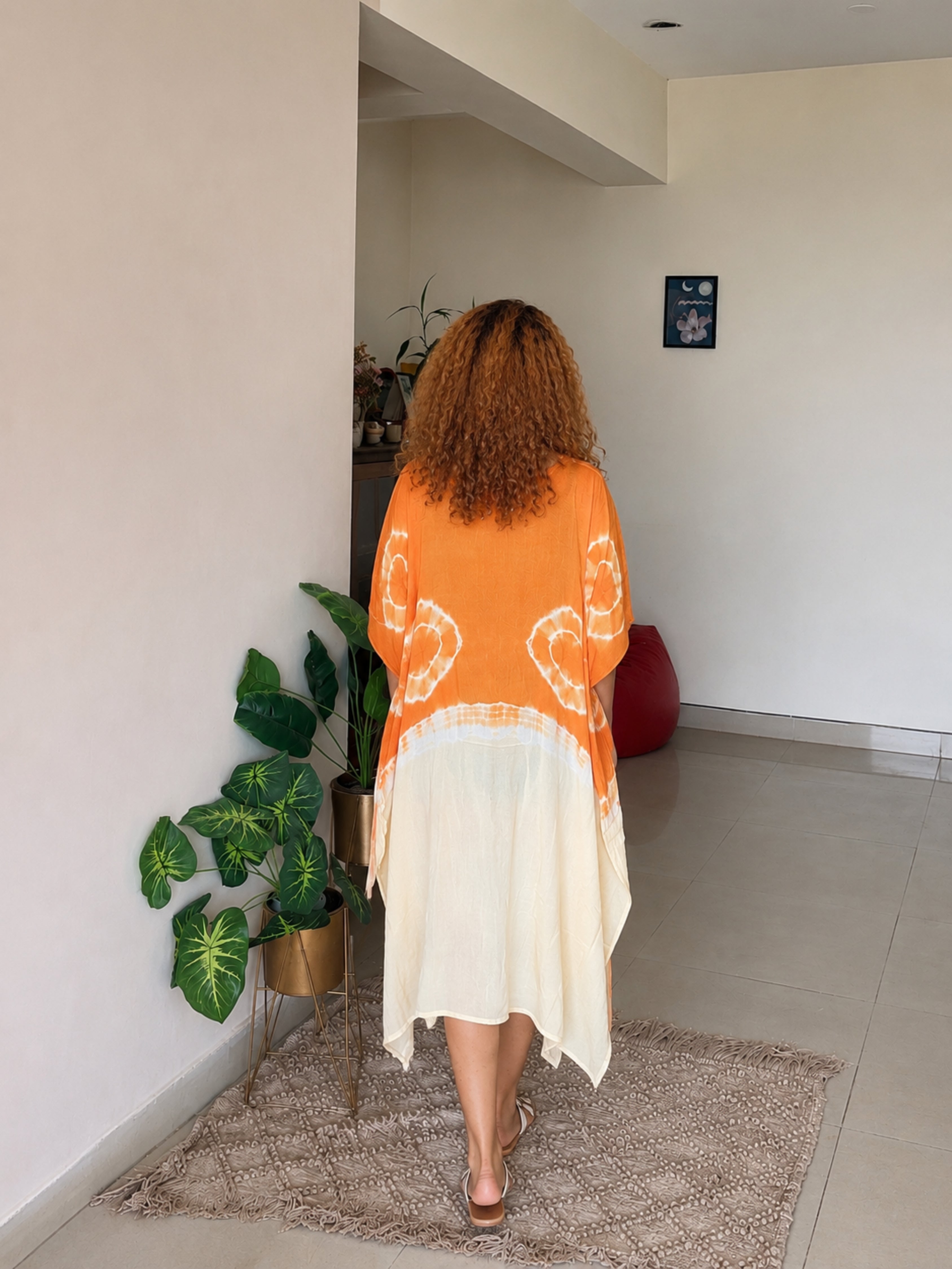 Women Handmade Tie & Dye Rayon Crepe Kaftan (W1755)