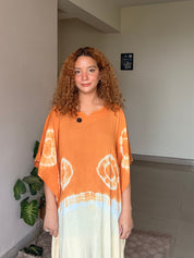 Women Handmade Tie & Dye Rayon Crepe Kaftan (W1755)