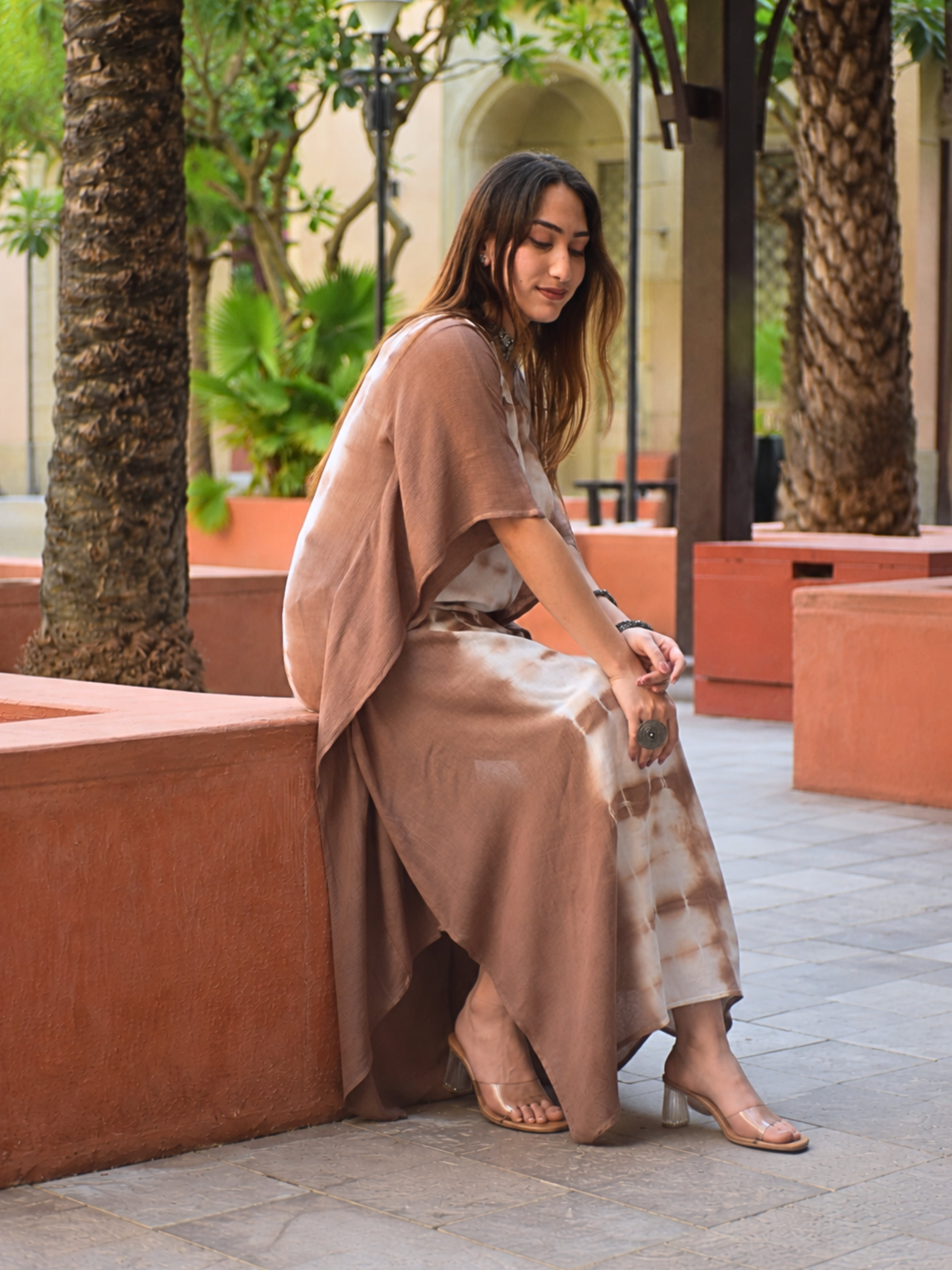 Women Hand Tie & Dye Rayon Crepe Kaftan (W1757)
