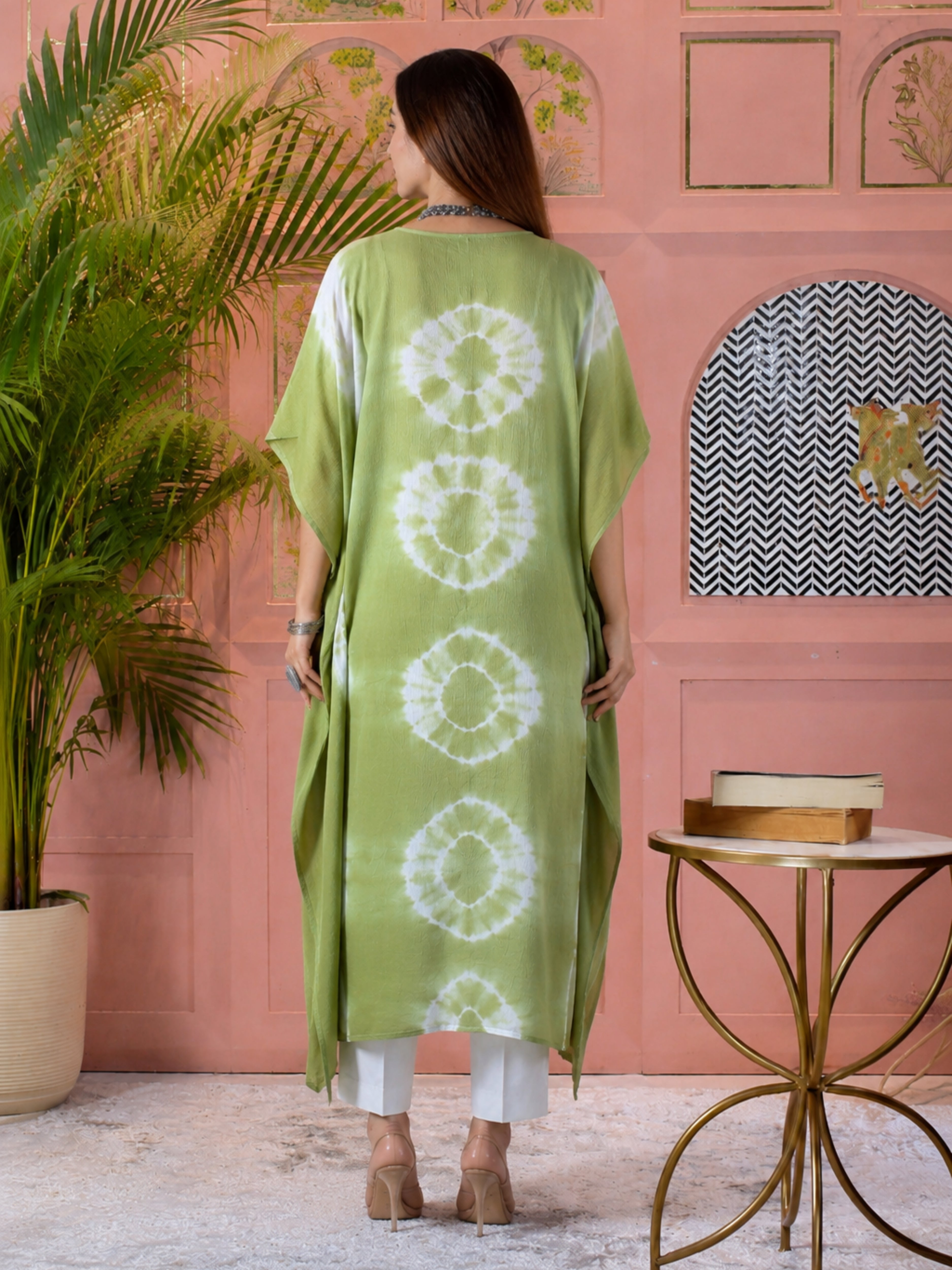 Women Hand Tie & Dye Rayon Crepe Kaftan (W1758)