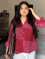 Women Rayon Slub Leheriya Print Spread Collar Regular Fit Shirt (W1760)