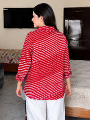 Women Rayon Slub Leheriya Print Spread Collar Regular Fit Shirt (W1760)