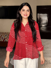 Women Rayon Slub Leheriya Print Spread Collar Regular Fit Shirt (W1760)