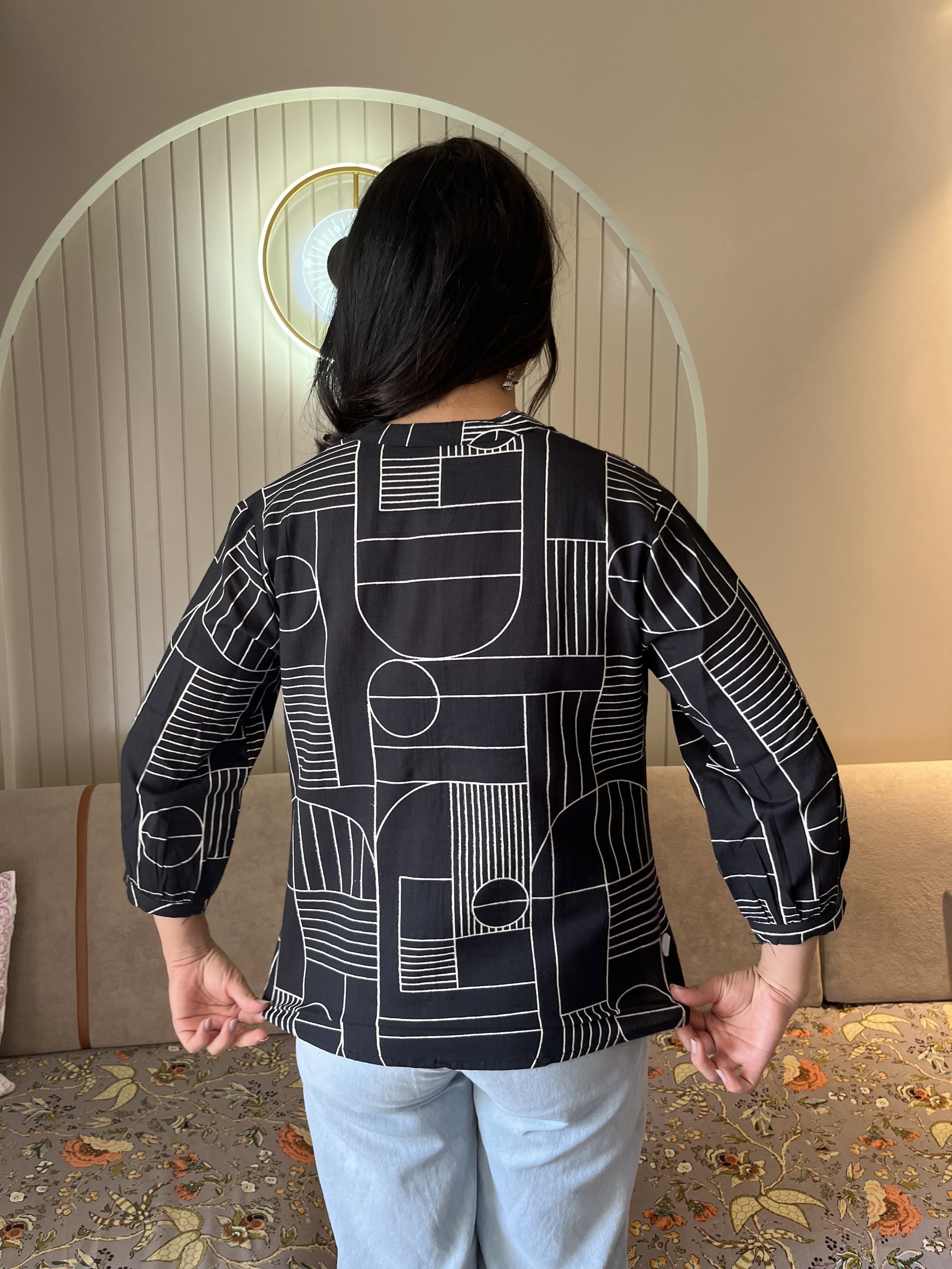 Women Cotton Slub Printed Regular Fit Shirt (W1763)
