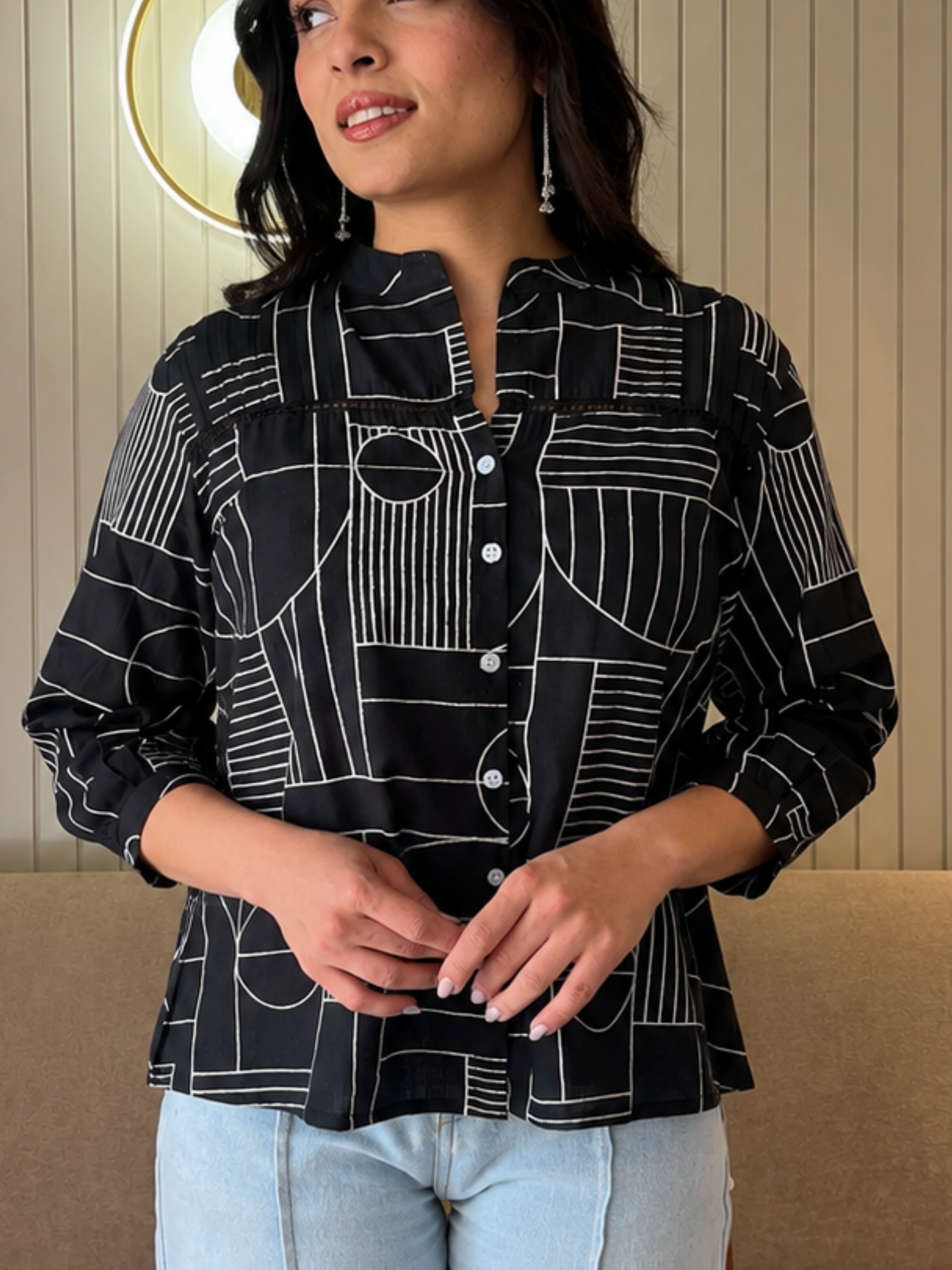 Women Cotton Slub Printed Regular Fit Shirt (W1763)