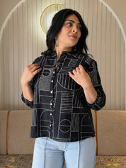 Women Cotton Slub Printed Regular Fit Shirt (W1763)
