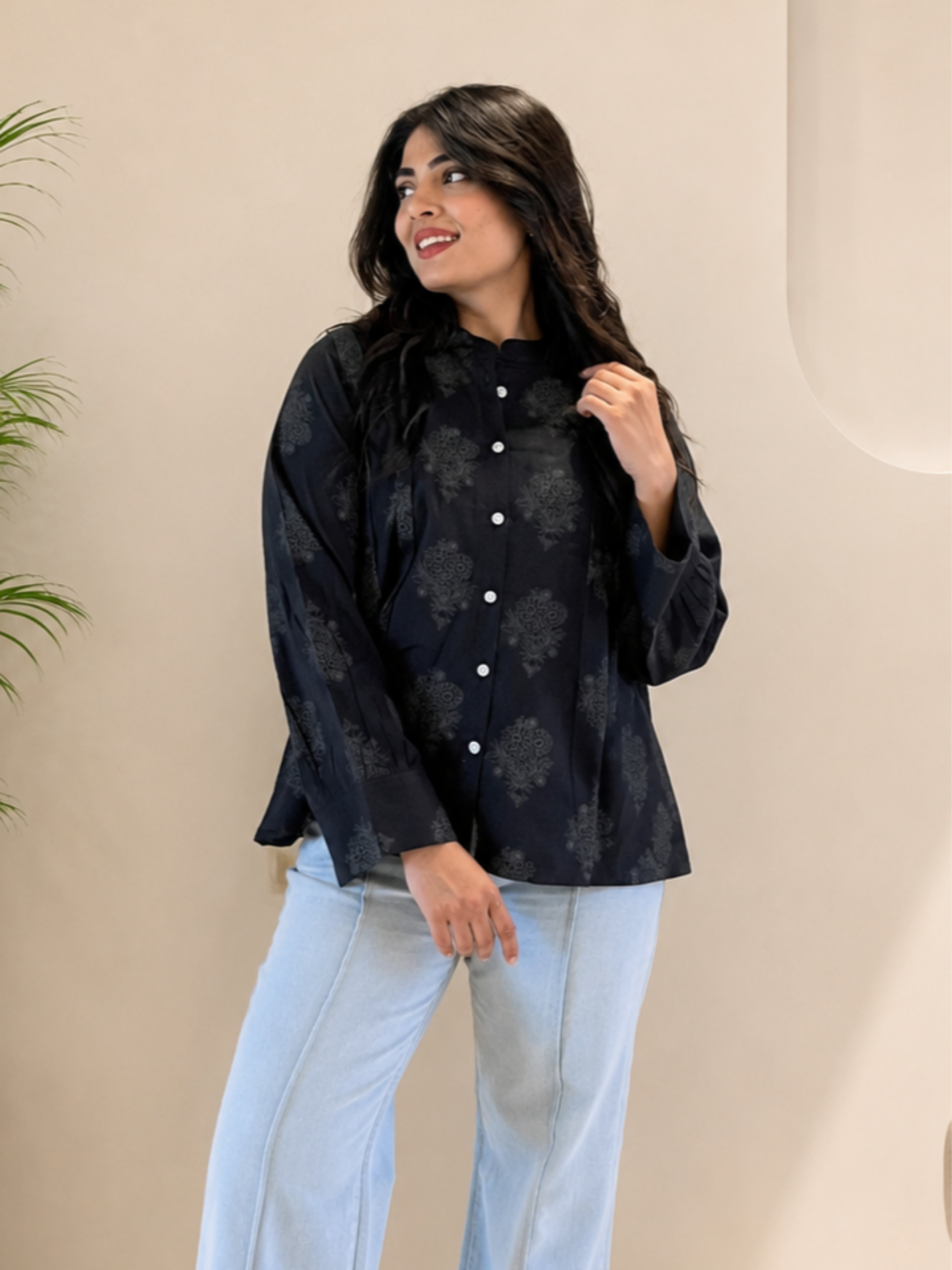Women Cotton Printed Regular Fit Shirt (W1764)