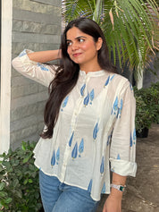 Women Cotton Printed Mandarin Collar Regular Fit Shirt (W1765)