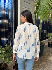 Women Cotton Printed Mandarin Collar Regular Fit Shirt (W1765)