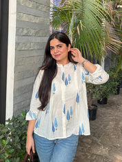 Women Cotton Printed Mandarin Collar Regular Fit Shirt (W1765)