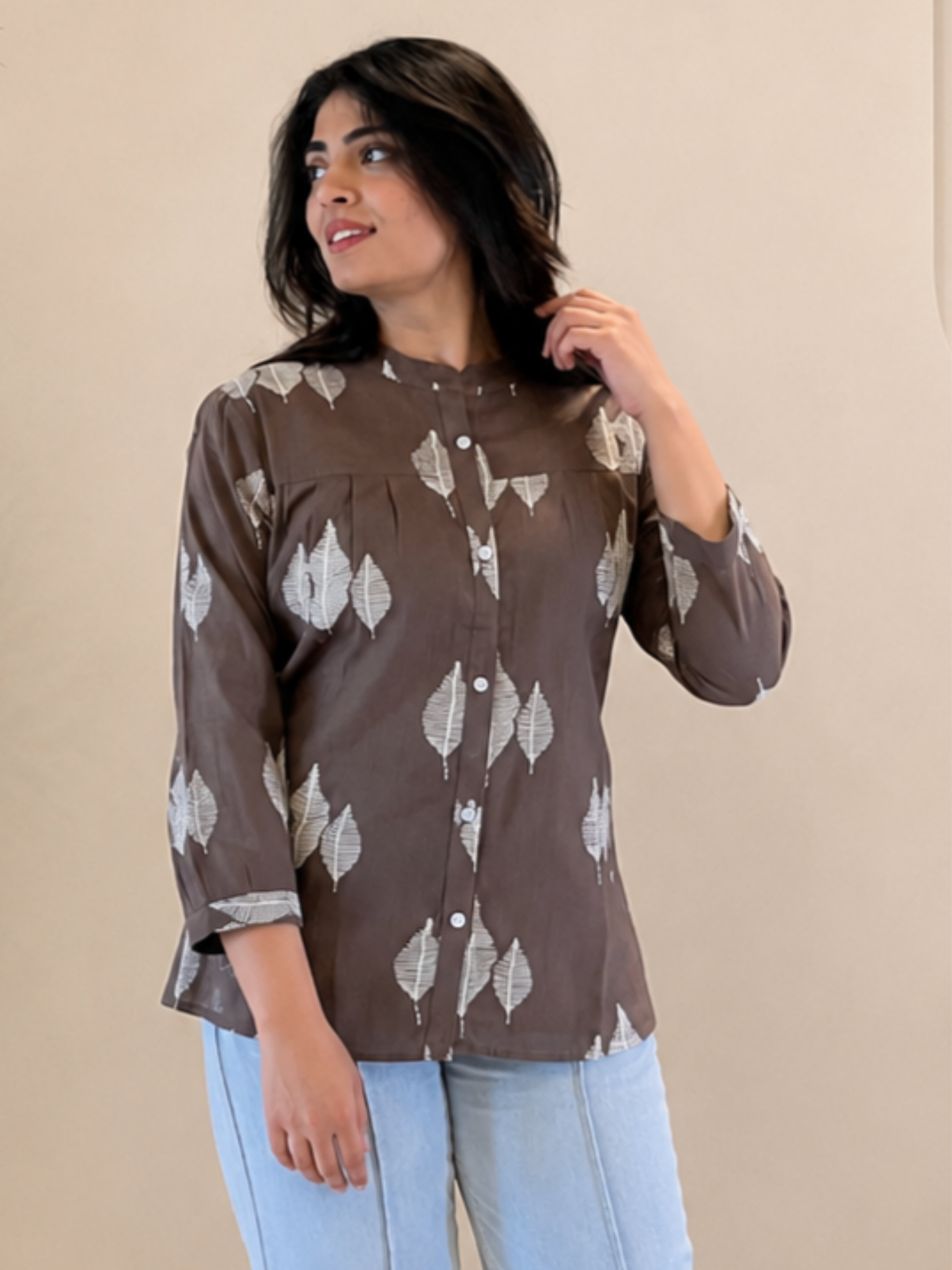 Women Cotton Slub Printed Regular Fit Shirt (W1766)