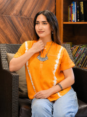 Women Rayon Tie & Dye Mandarin Collar Casual Regular Fit Top (W1768)